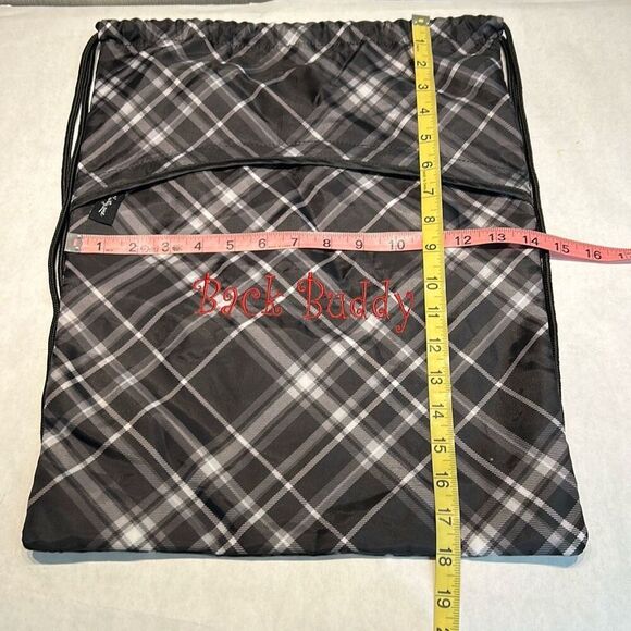 thirty-one Cinch Sack Bag Backpack Black Plaid "Back Buddy" RETIRED Gym School S - Picture 6 of 6